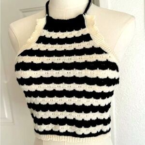 NWOT black & white scallop halter top